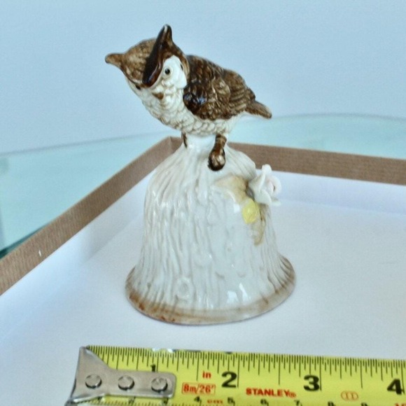Vintage Owl Bell w Rose Porcelain Brinn's Taiwan Whimsical Figurine - Picture 1 of 8